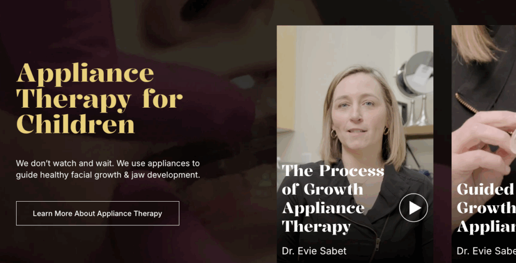 Screenshot from Evie's website explaining appliance therapy for children